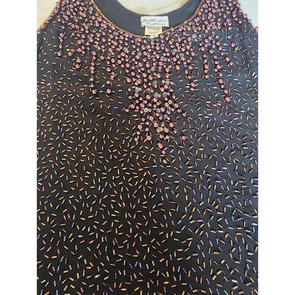 Vintage Judith Anne Creations Small 100% Silk Black & Gold Beaded Flowy Tank Top - Picture 12 of 14